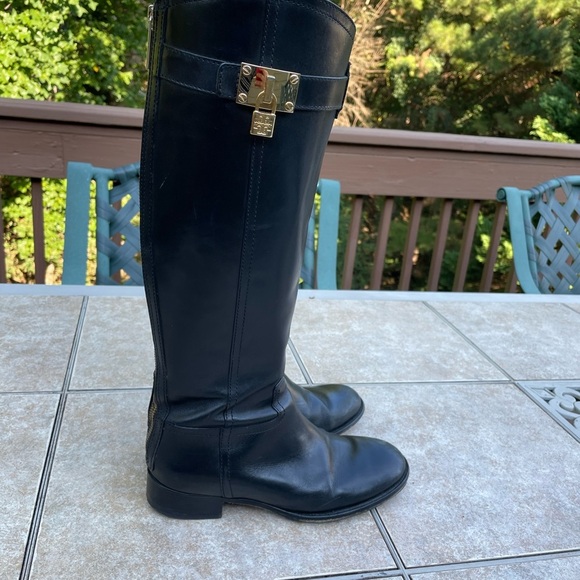 Tory Burch black leather padlock riding tall boots - Picture 10 of 12